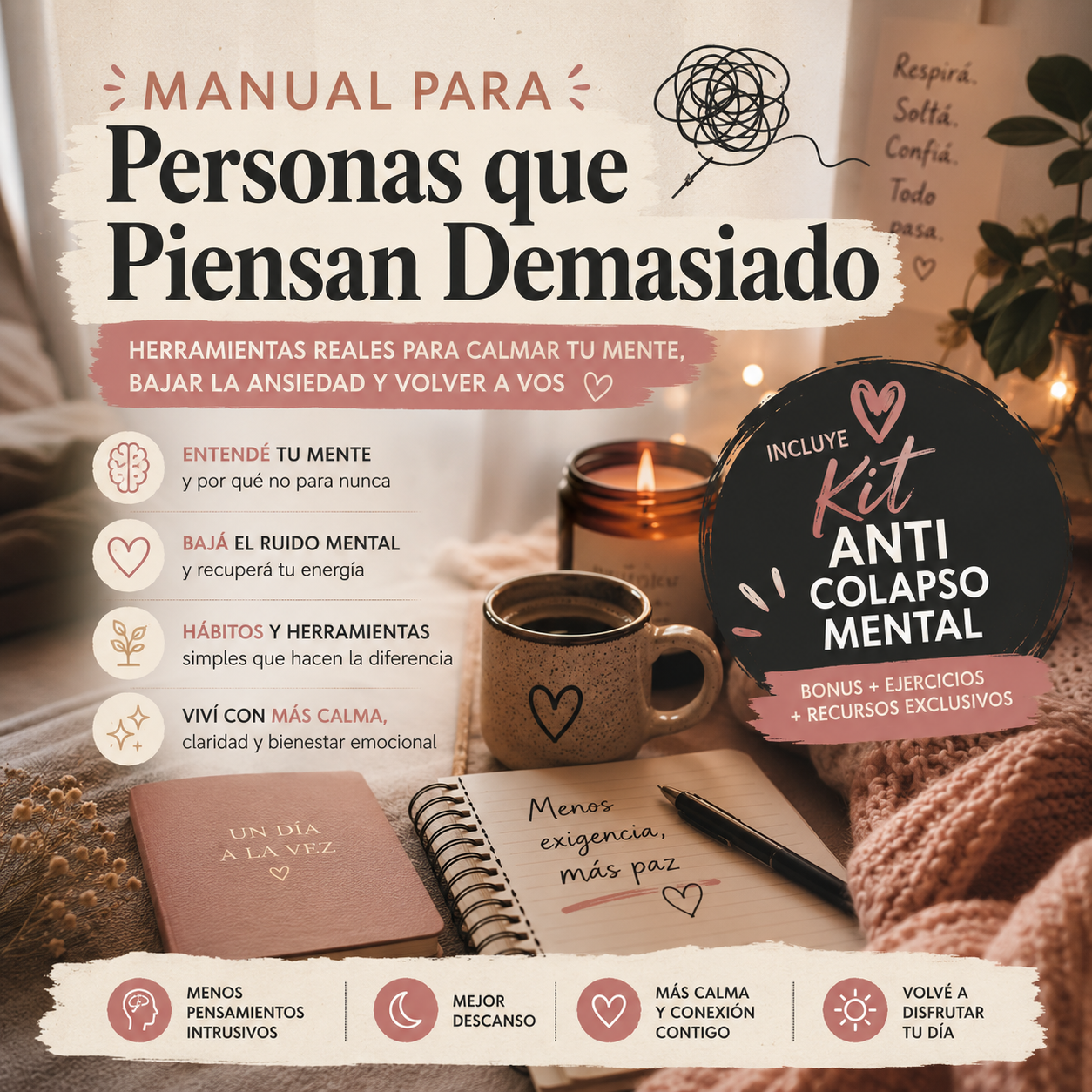 Manual para Personas que Piensan Demasiado + Kit Anti Colapso Mental